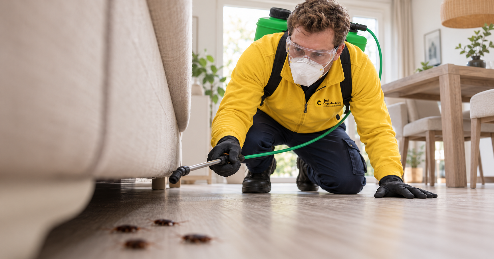 Gediplomeerde bestrijder van Snel Ongediertevrij aan het werk in een woning in Baarn
