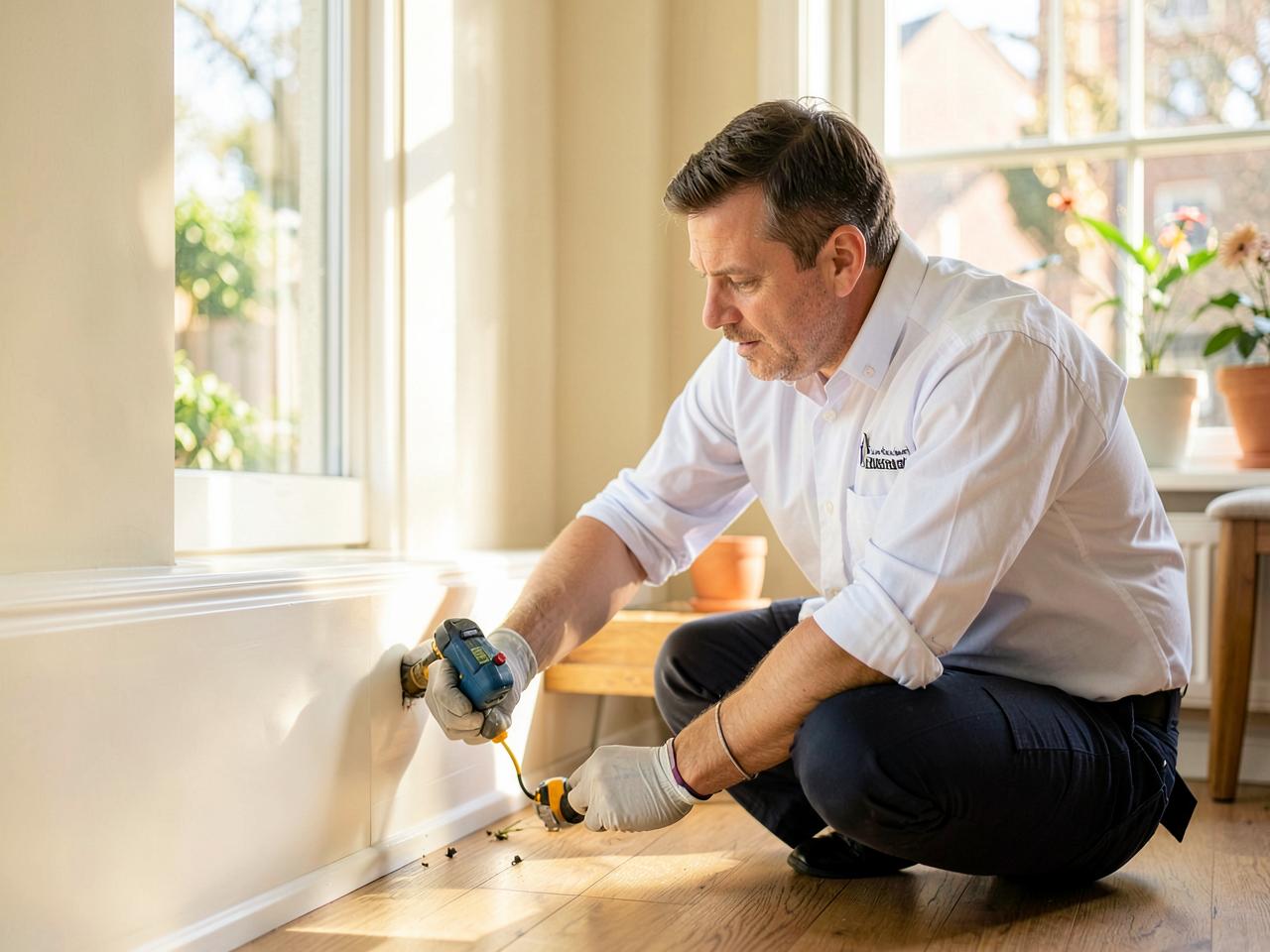 Gediplomeerde ongediertebestrijder aan het werk bij een woning